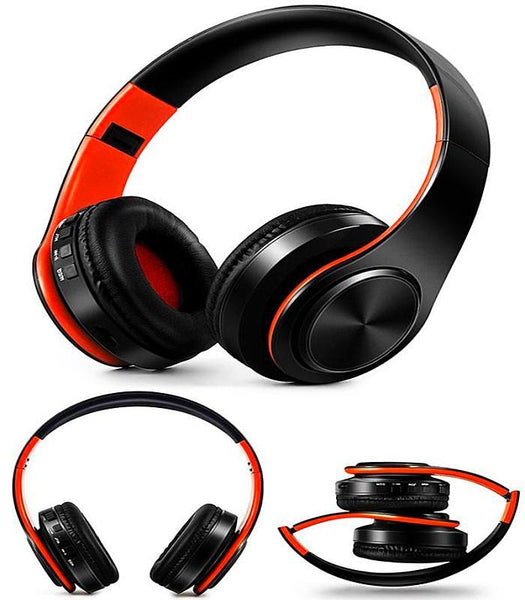 ﻿Wireless Bluetooth Headphones - Black Orange - - Happee Shoppee